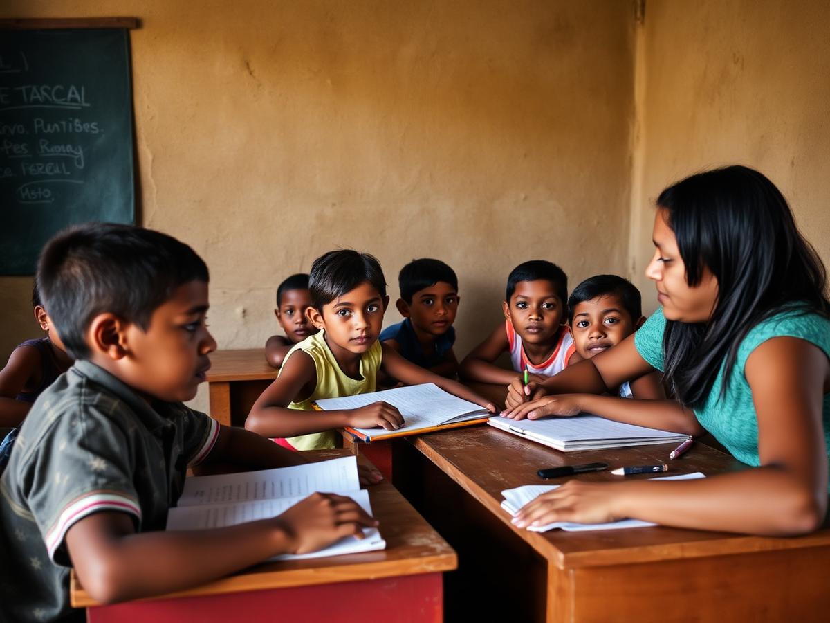 Volunteer educator teaching children in a community room